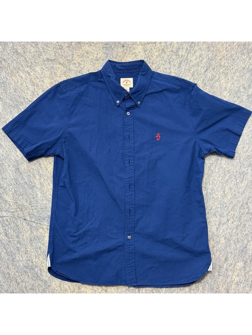Brooks Brothers Red Fleece Mens L Blue Seersucker Short Sleeve Button Shirt